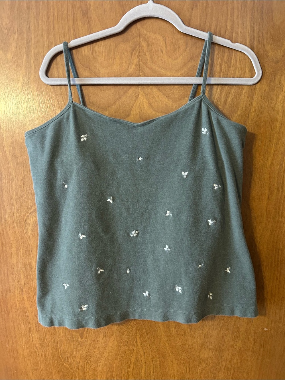 Vintage Faded Glory Women's Olive Green Embroidered Cami Top